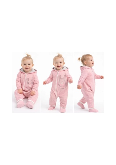 Veraura Lifestyle 6/12 Ay Kapşonlu Fermuarlı Bebek Tulumu Pembe