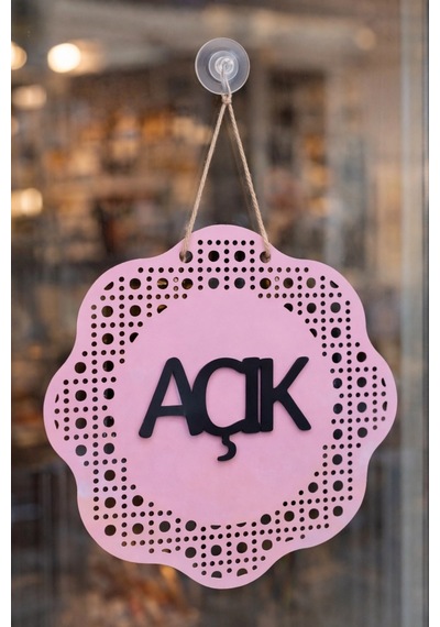Hazeran Rattan Desenli Modern Açık/kapalı Tabelası - Pembe