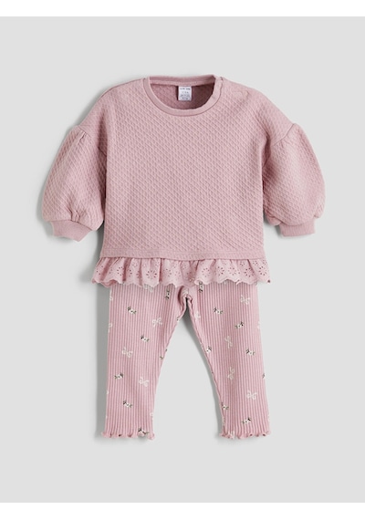 LC Waikiki Lcw Baby Pembe Dantel Detaylı Kız Bebek Sweatshirt Ve Tayt Dusty Rose