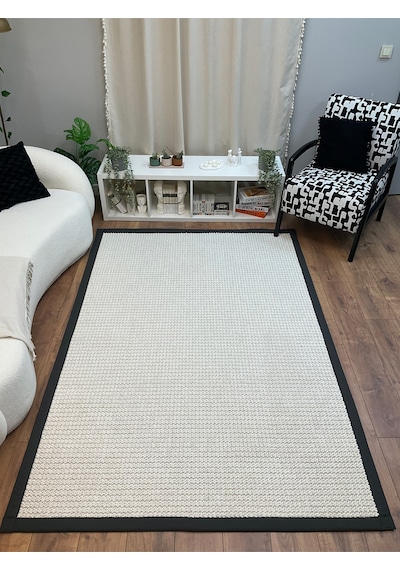 Saraz Halı Kumaş Bordür Gri Bukle Antrasit Bordür Halı Salon Koridor Mutfak Çocuk Odası Halısı Kilim S267 Beyaz