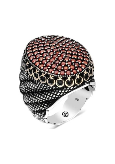 Gümüş Kırmızı Zirkon Taşlı Oval Erkek Yüzük (546038466)