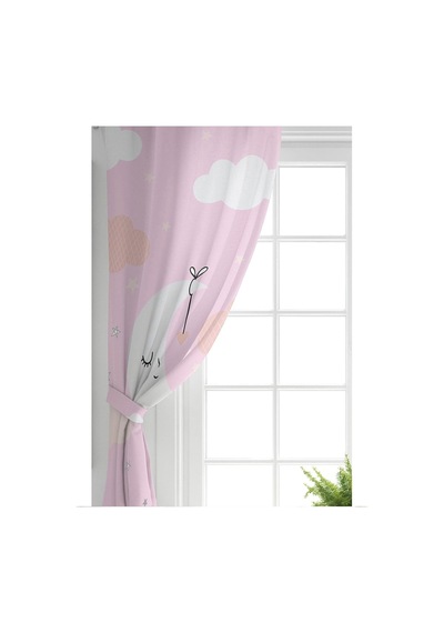 Realhomes Tek Kanat Pembe Zeminde Ay Ve Bulut Desenli Bebek Odası Fon Perde Genel