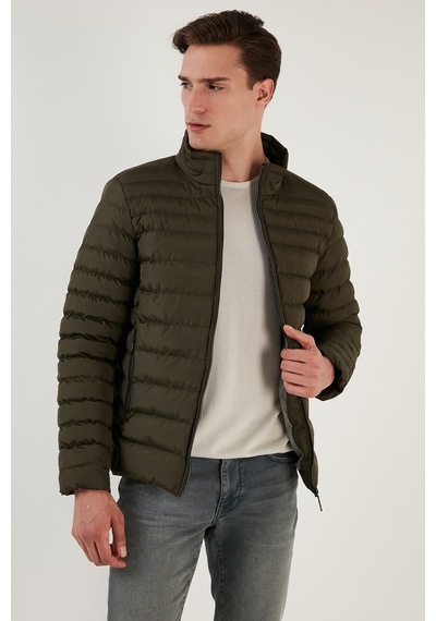 Buratti Dik Yaka Fermuarlı Cepli Slim Fit Şişme Erkek Mont 649002 Haki