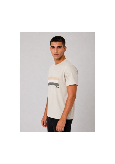 Hzr Wear Erkek Nakış Baskı Detaylı Sıfır Yaka Regular Fit %100 Pamuk Tişört Bej