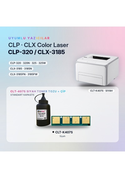 Samsung Uyumlu Clt-k407s Toner Tozu + Çip Siyah 68gr / Clp-320 / Clp-325 / Clx-3185