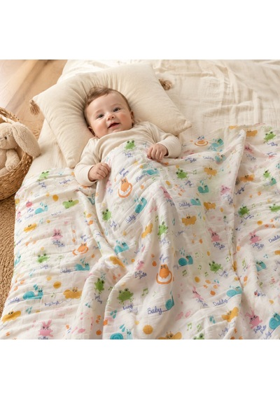 Müslin Bebek Battaniyesi %100 Pamuk 80x80 CM Beyaz - Mavi - Sarı