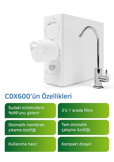 Prio Cdx600 Praktic Tanksız Direkt Akışlı Otomatik Yıkamalı Pompalı Su Arıtma Cihazı 600 Gpd Direk Akış