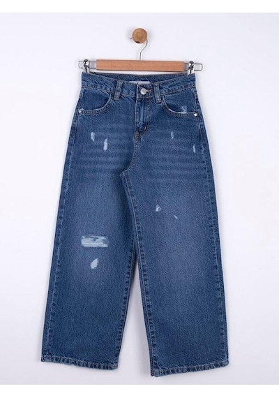 Nk Kids Kız Çocuk Yırtık Detaylı Geniş Paçalı Kot Pantolon-13842-mavi Mavi