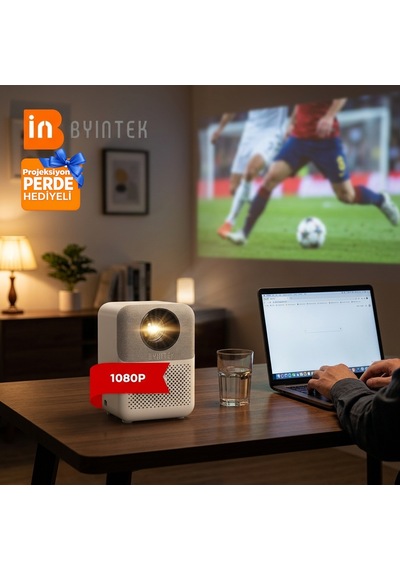 Byintek U4 Projeksiyon Cihazı 1080P LED WiFi 6 BT 5.0, Otomatik Odaklama, 400 ANSI Lümen, Ev Sineması, Dış Mekan, İş, Oyun, Eğitim Amaçlı