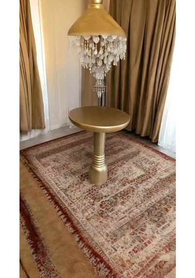 Doğal Ahşap Mantar Model Tekli Yan Sehpa Altın Varak Detaylı Altın