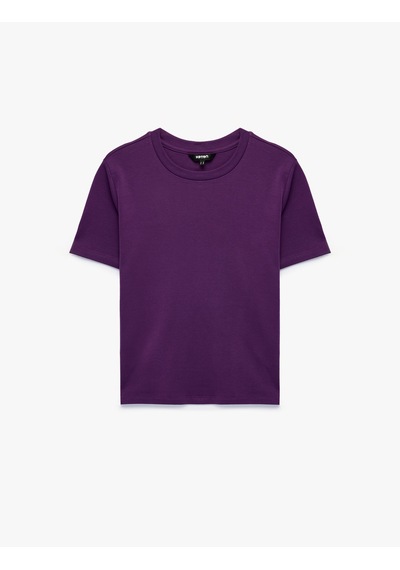 Koton Pamuklu Regular Fit Kısa Kollu Bisiklet Yaka Basic Tişört Mor 7wak50036ek