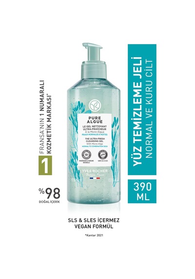 Yves Rocher Normal Ve Kuru Ciltler Için Pure Algue Prebiyotik Yüz Yıkama Jeli-390 ML
