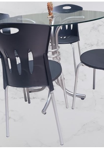 Masa Sandalye Takım Mutfak Balkon Bahçe Temperli Cam Gri Boya Ayaklar El Yapım