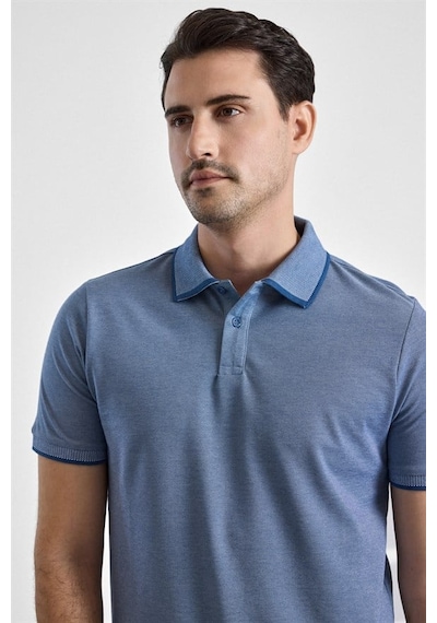 Süvari Saks Mavi Regular Düz Baskısız Pike Fermuarlı Polo Yaka Nefes Alabilen Tişört Ts1014000472-m05