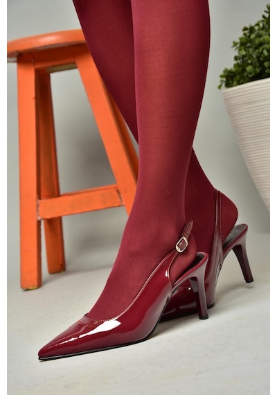 Fox Shoes S654071708 Bordo Rugan İnce Topuklu Kadın Ayakkabı Bordo