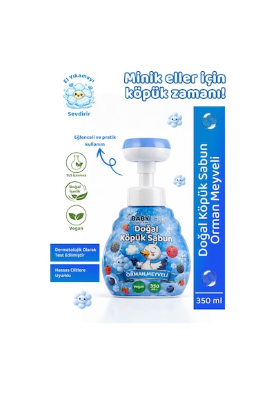 Baby İcon Doğal Çocuk Köpük El Sabunu 350 Ml Orman Meyveli Kokulu Vegan Parabensiz Çiçek Şekilli Mavi Köpük