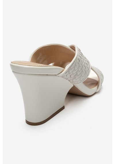 Luvi Shoes Lavean Ekru Örgü Çapraz Bantlı Kadın Dolgu Topuklu Terlik