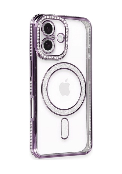 Apple iPhone Uyumlu  16 Kılıf Joke Simli Magneticsafe Kılıf - Derin Mor