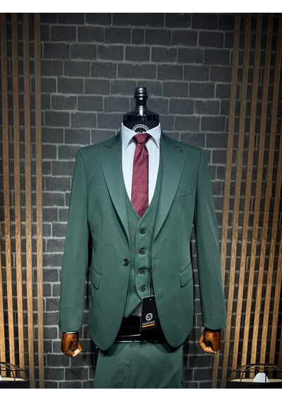 Dupont Classics Dupont Erkek Slim Fit 6 Drop Tek Düğme Çift Yırtmaç Likralı Zara Kumaş Yelekli Takım Elbise Koyu Yeşil Dupont Classics Dupont Erkek Slim Fit 6 Drop Tek Düğme Çift Yırtmaç Likralı Zara Kumaş Yelekli Takım Elbise Koyu Yeşil