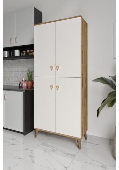 Simple Sp4190 Çok Amaçlı Dolap 4 Kapaklı Mutfak Dolabı Balkon Dolabı Kiler Banyo Dolabı Ayakkabılık Ekru Ceviz