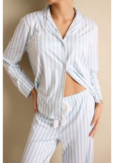 Defacto Regular Fit Pijama Yaka Uzun Kollu Üst G1980ax26spbe772 Mavi-be772