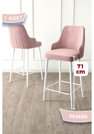 Canisa Enox Serisi,1 Adet Pembe Sandalye Yemek Odası Bar Sandalyesi, Babyface Kumaş, Beyaz Metal Ayak, Sandalyeler Pembe Ayaklar Beyaz
