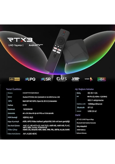 Everbox Rt-x3 4k Android 14.0 Tv Box 4+64gb Realtek Rtd1325 Yapay Zeka İşlemci Chip Dual Hızlı Wifi6