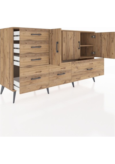 Kronos Konsol 4 Raflı 6 Çekmeceli 3 Kapaklı 176x59x99 Çam-çam Çam-çam