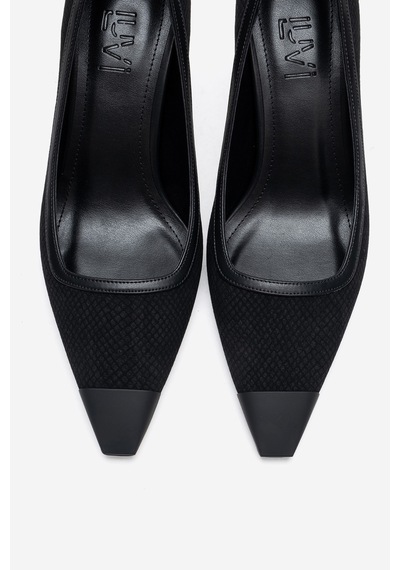 Luvishoes Rona Siyah Desenli Mat Burunlu Kadın Topuklu Ayakkabı Siyah