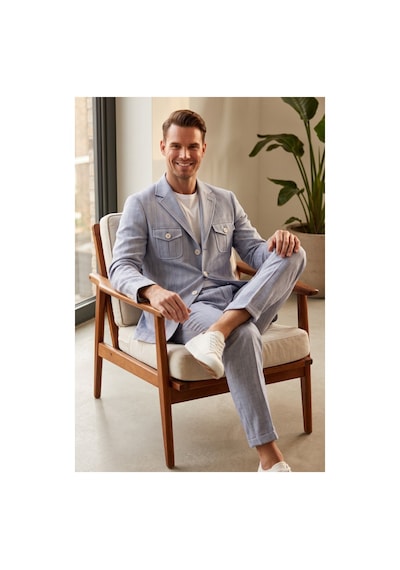 Deepsea Erkek Mavi Safari Ceketli Slim Fit 2'li Takım Elbise Pileli Duble Paça Pantolon 2600723 Deepsea Erkek Mavi Safari Ceketli Slim Fit 2'li Takım Elbise Pileli Duble Paça Pantolon 2600723