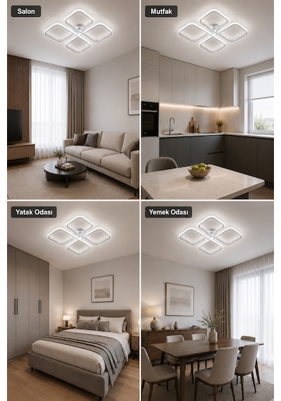 Nuvo Led Plafonyer Avize 3 Renk Kumandalı Gri