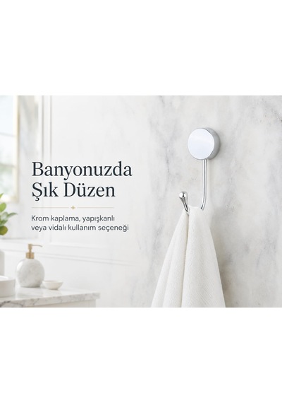 Alper Banyo İris Krom Kaplama Tekli Askılık, Yapışkanlı Ve Vidalı