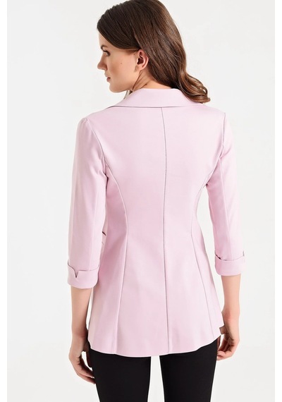 Kapri Truvakar Kol Süs Cepli Kopçalı Ofis Blazer Kumaş Ceket-k.pembe K.pembe