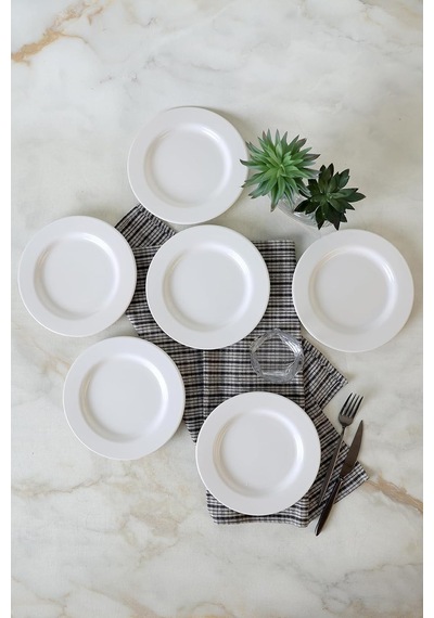 Beyaz Assos Pasta Tabağı 22 Cm 6 Adet 006 Çok Renkli