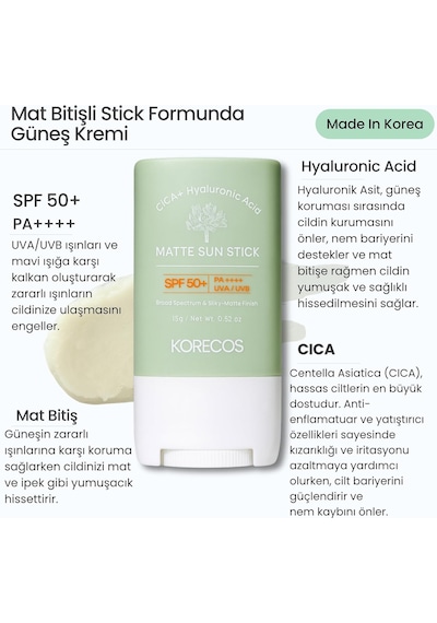 Korecos Matte Sun Stick Spf50+ Pa++++ Uva/uvb Mat Bitiş Sağlayan Yüksek Korumalı Stick Formunda Güneş Kremi Sku: Smg8690010468635 Açık Bej Korecos Matte Sun Stick Spf50+ Pa++++ Uva/uvb Mat Bitiş Sağlayan Yüksek Korumalı Stick Formunda Güneş Kremi Sku: Smg8690010468635 Açık Bej