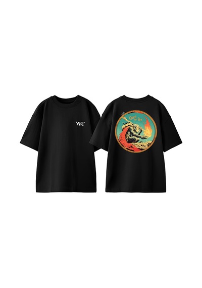 Thewert Quest For Fire Iron Maiden Tasarım Sırt Baskılı Pamuk Siyah Oversize T-shirt