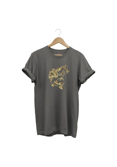 Fishing Balık Avı Kamuflaj Desenli Balık Baskılı %100 Pamuk Regular Fit Gri T-shirt Gri