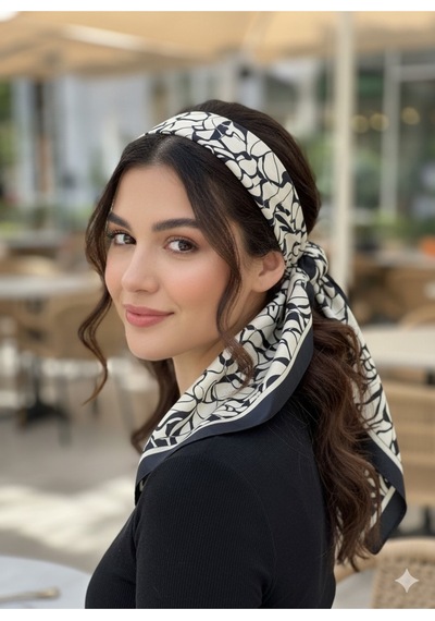 Tarzını Seç Desenli Fular Mermer Estacraft Şal Bandana 70x70cm