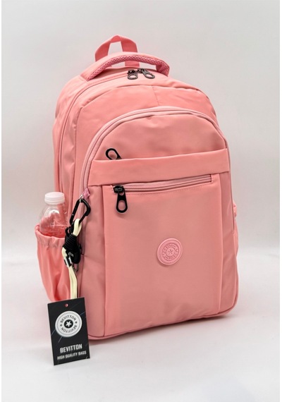 Su Geçirmez Kumaş Unisex Okul Çantası Pudra Renk Okul Sırt Çantası 2300 Pudra Pembe