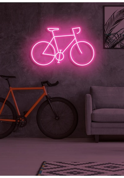 Bisiklet Figürlü Neon Tabela Pembe