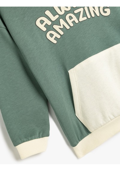 Koton Kapşonlu Sweatshirt Slogan Baskılı Kanguru Cepli Pamuklu Şardonlu Yeşil 5wmb10254tk Yeşil