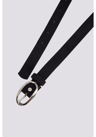 Tudors Kadın Oval Gümüş Tokalı 110 Cm Standart Siyah Kadın Kemer-51473