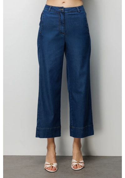 Ekol Kadın Yüksek Bel Bol Paça Pantolon 4088 Indigo Indigo