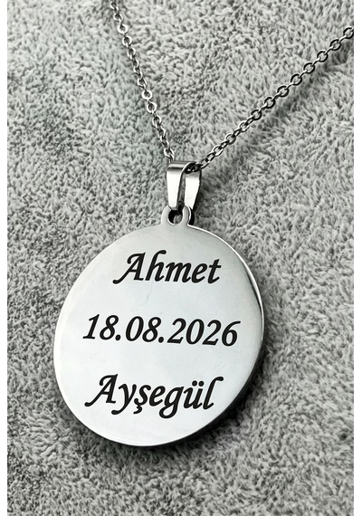 Kişiye Özel İsim Yazılı Yuvarlak Plakalı Unisex Erkek Kadın Paslanmaz Çelik Kolye Eck67 Metalik