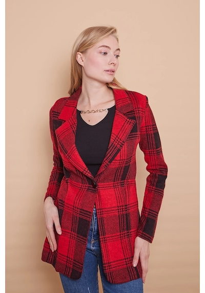 Ekose Desenli Yakalı Uzun Kol Tek Düğme Yünlü Kumaş Kışlık Blazer Ceket -bordo Desen Bordo D. Ekose Desenli Yakalı Uzun Kol Tek Düğme Yünlü Kumaş Kışlık Blazer Ceket -bordo Desen Bordo D.