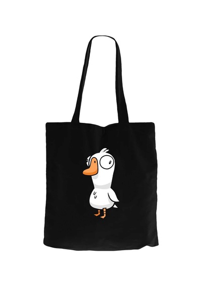 Goose Goose Duck Siyah Fermuarlı Bez Çanta Gabardin
