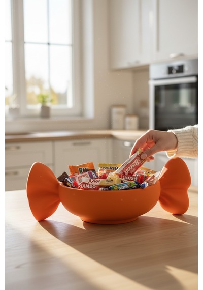 Şeker Formlu Dekoratif Şekerlik Kasesi Atıştırmalık Ve Şeker Sunum Kabı Turuncu