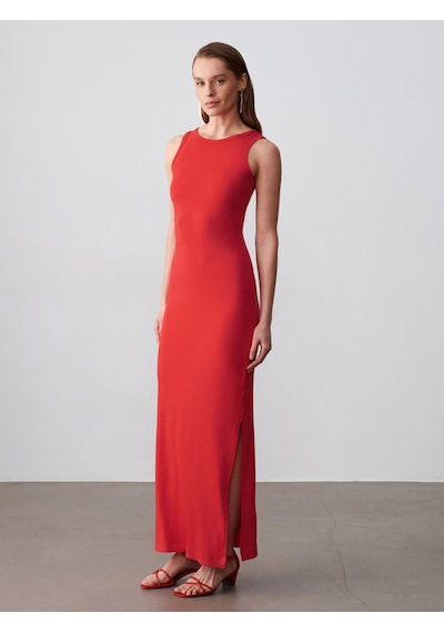 Dilvin 91652 Fitilli Midi Elbise-kırmızı