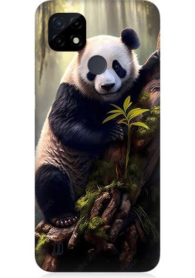 Realme C21 Uyumlu Silikon Kılıf Panda Ve Ağaç