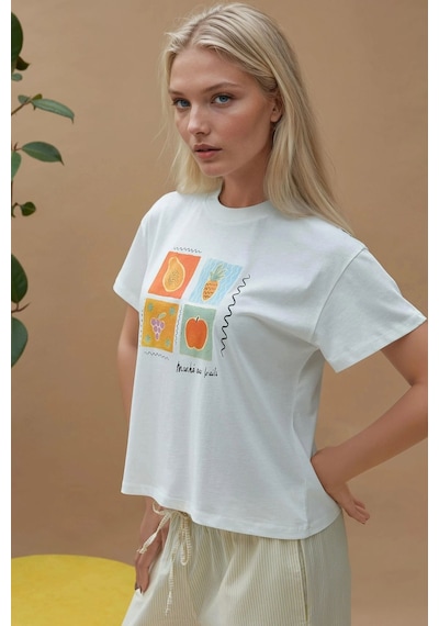 Hiccup Baskı Detaylı Regular Fit Bisiklet Yakalı %100 Pamuklu T-shirt Çok Renkli 04